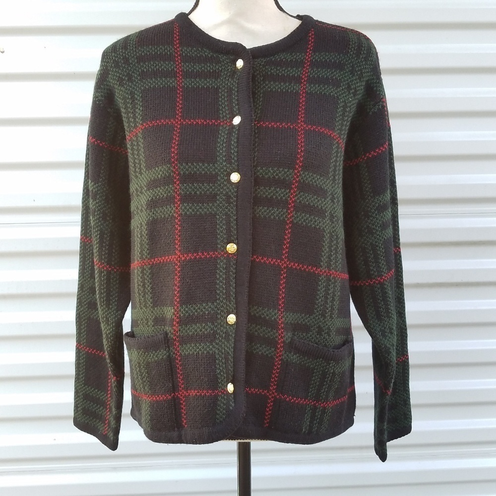 Crystal kobe plaid button front cardigan